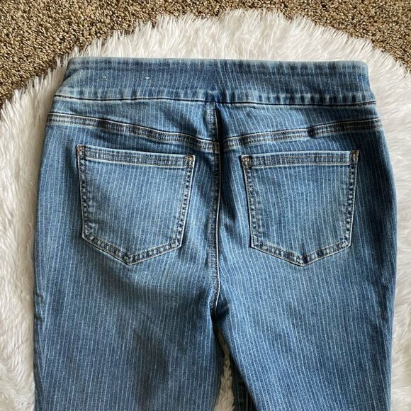 Chico’s Jegging Striped Jeans Pull On Elastic Waist Womens Size 6 - Picture 3 of 7